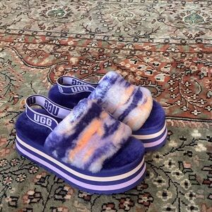 UGG Women's Vibrant PurpleOrange Fluffy 2 in platform sheepskin sandals slipper